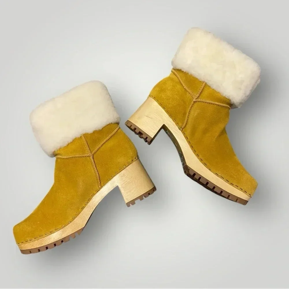MIA Jildie Wooden Sheep Fur Clogs‎ Sz 8